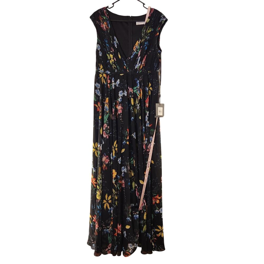 IEENA for MAC DUGGAL NWT Pleated Floral A-Line Black Gown, Size 10 - Picture 2 of 14